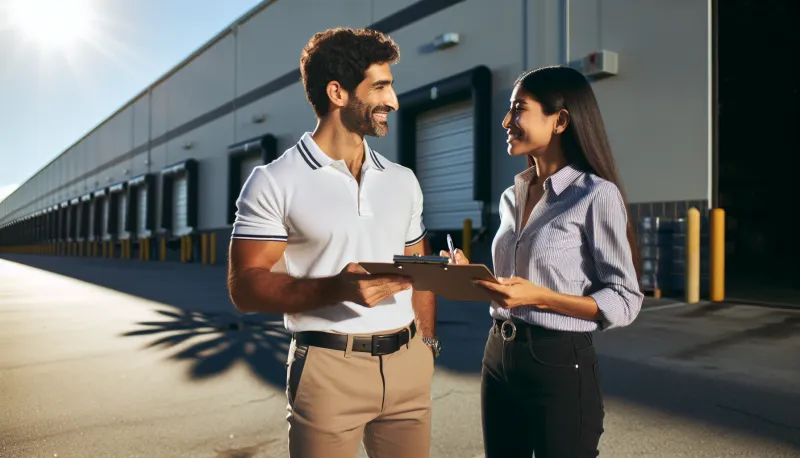 Property manager meeting with roofing contractor