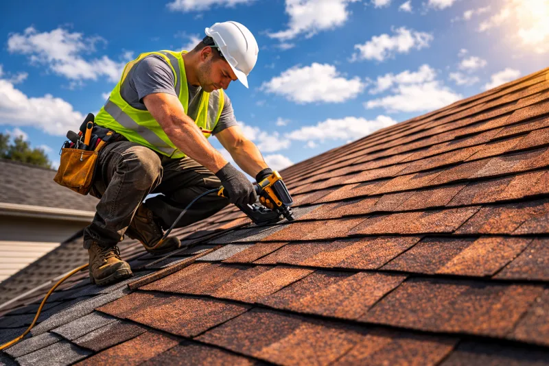 Licensed roofing contractor installing shingles on a Florida home